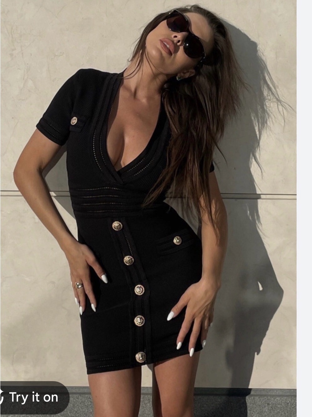 Balmain V-neck Knit Mini Dress